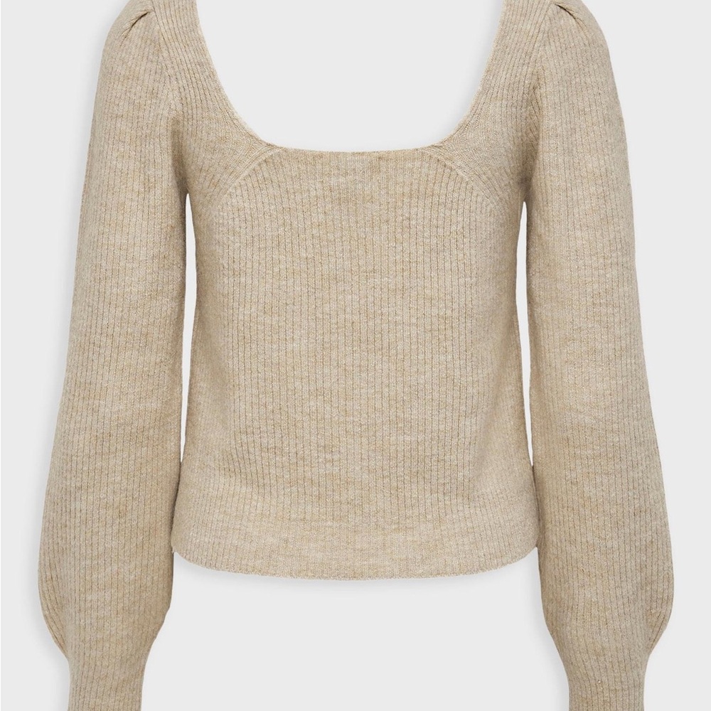 Only Beige Scoop Neck Ribbed Sweater